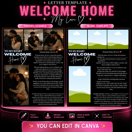Welcome Home Love Letter Template | Military Reunion Printable | Editable Canva Gift