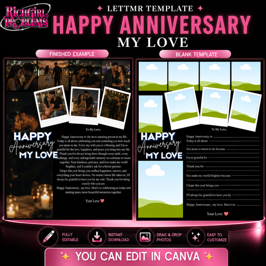Editable Anniversary Love Letter Template | Printable Canva Gift for Him or Her