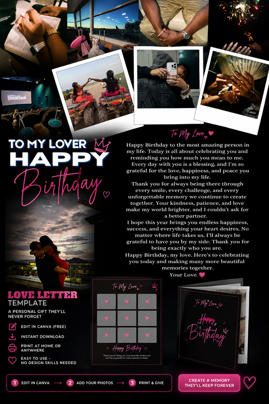 Editable Birthday Love Letter Template | Personalized Canva Gift | Instant Download