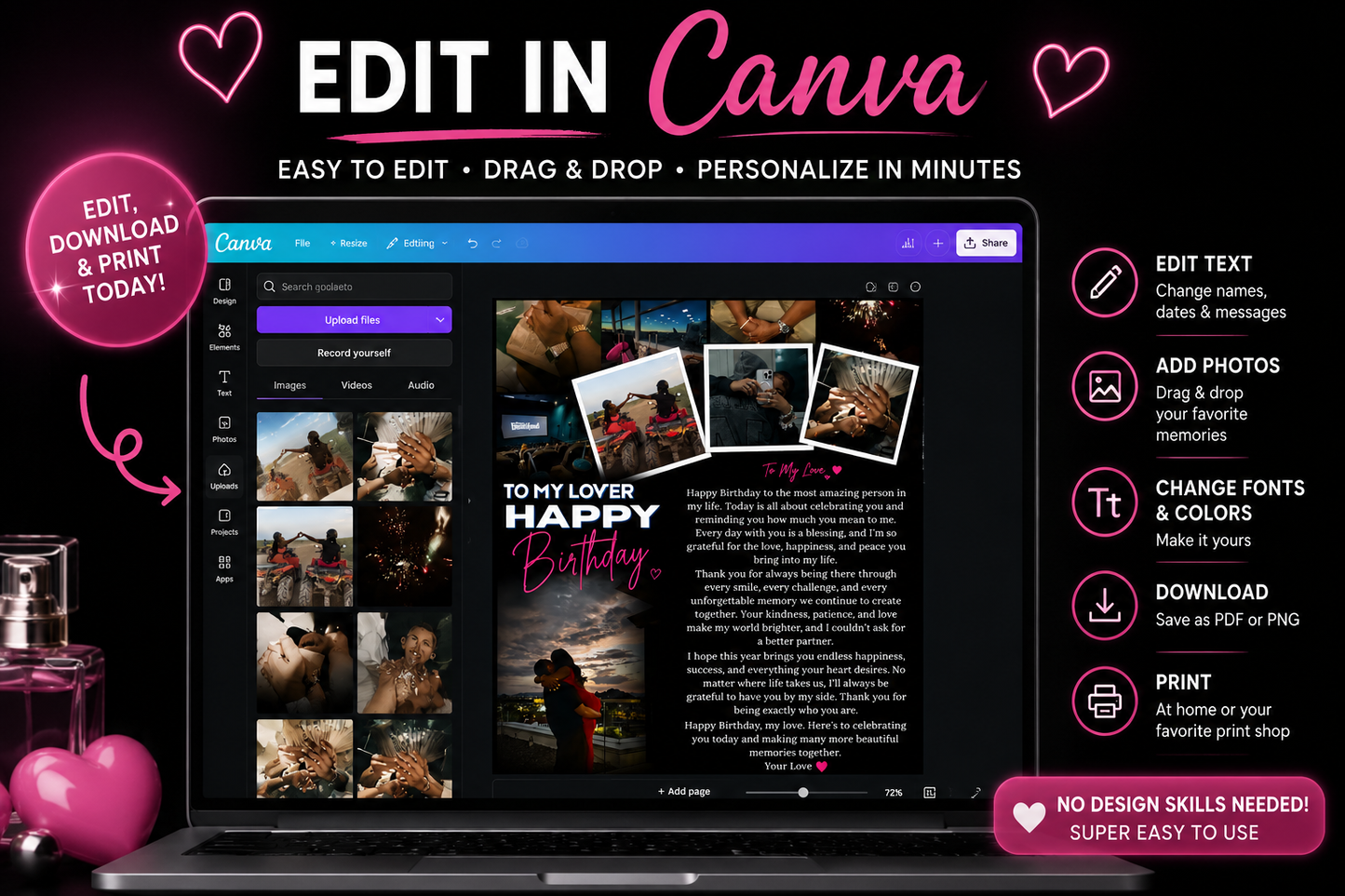 Love Letter Bundle | 5 Editable Canva Templates for Birthdays, Anniversaries, Valentine’s Day & More