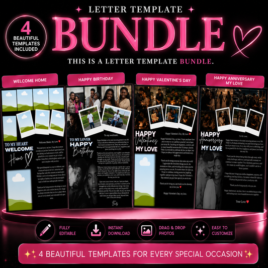 Love Letter Bundle | 5 Editable Canva Templates for Birthdays, Anniversaries, Valentine’s Day & More