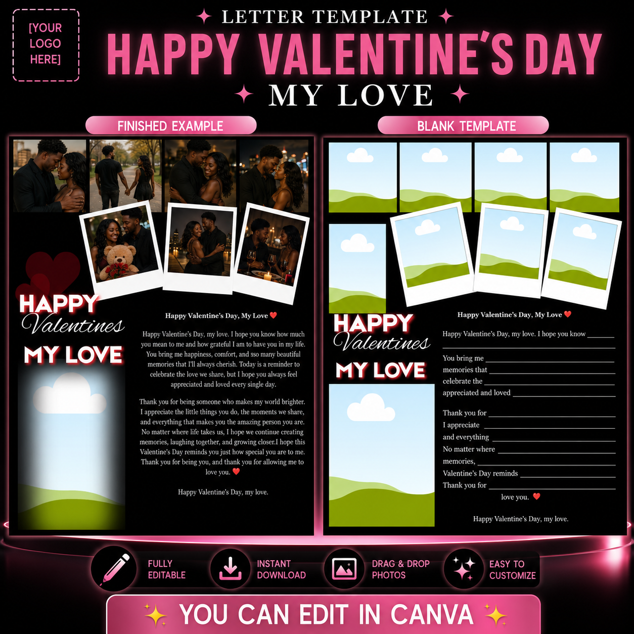 Valentine’s Day Love Letter Template | Editable Canva Card | Instant Download