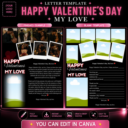 Valentine’s Day Love Letter Template | Editable Canva Card | Instant Download
